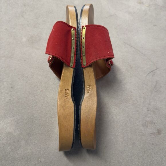 Vtg Dr Scholl Wooden Exercise Sandal Clog Suede Leather Red Women 5 NWOB - Picture 5 of 6